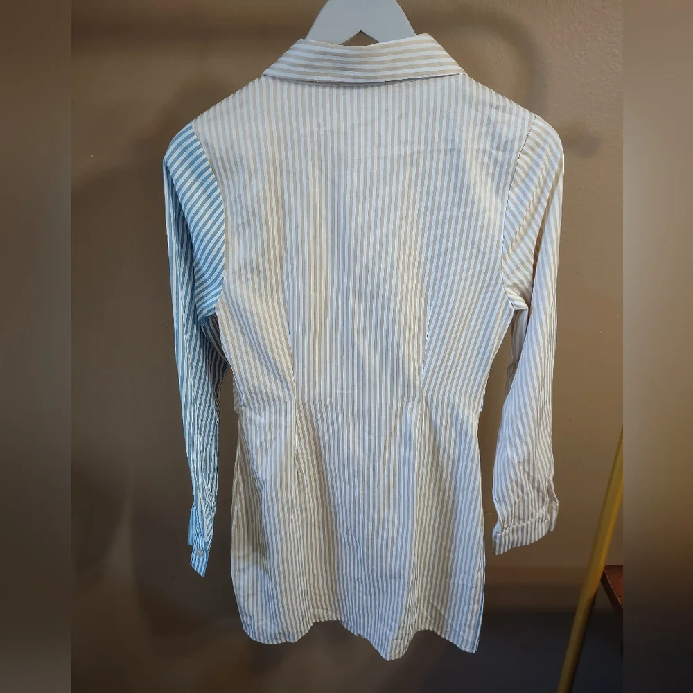 Blue Blush Striped  Button Down T Shirt Dress
